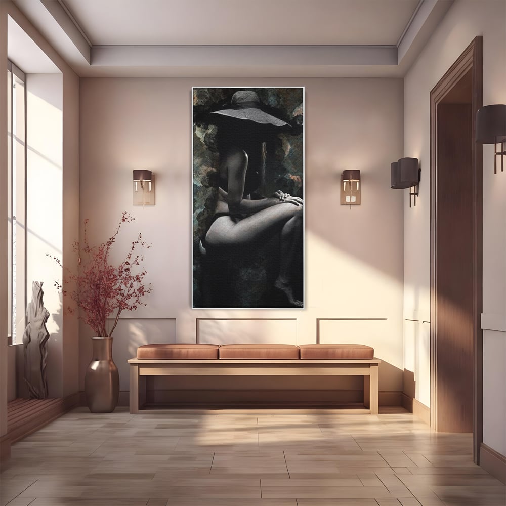 Tablou canvas cu tablou canvas cu silueta feminina, in rama de aluminiu argintiu